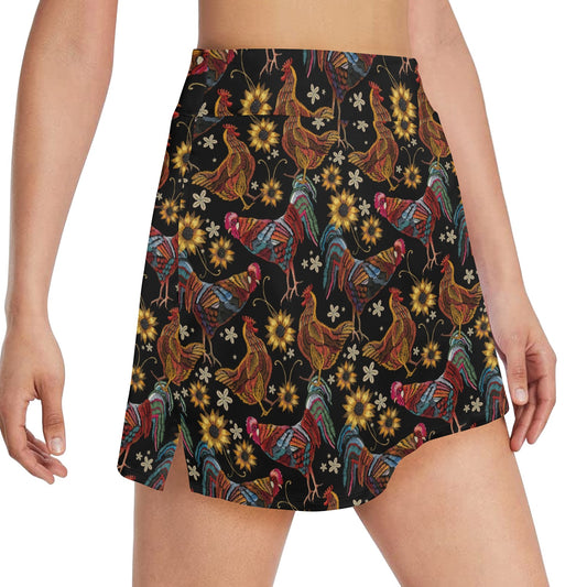 Chicken Embroidery Style 17" Golf & Pickleball Skort with Pockets