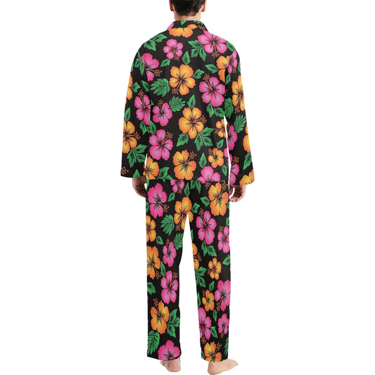 Hibiscus Pattern Print Design HB029 Men's Long Pajama Set