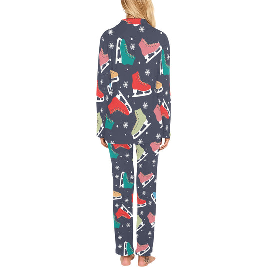 Ice Skate Pattern Print Design 04 Women's Long Pajama Set