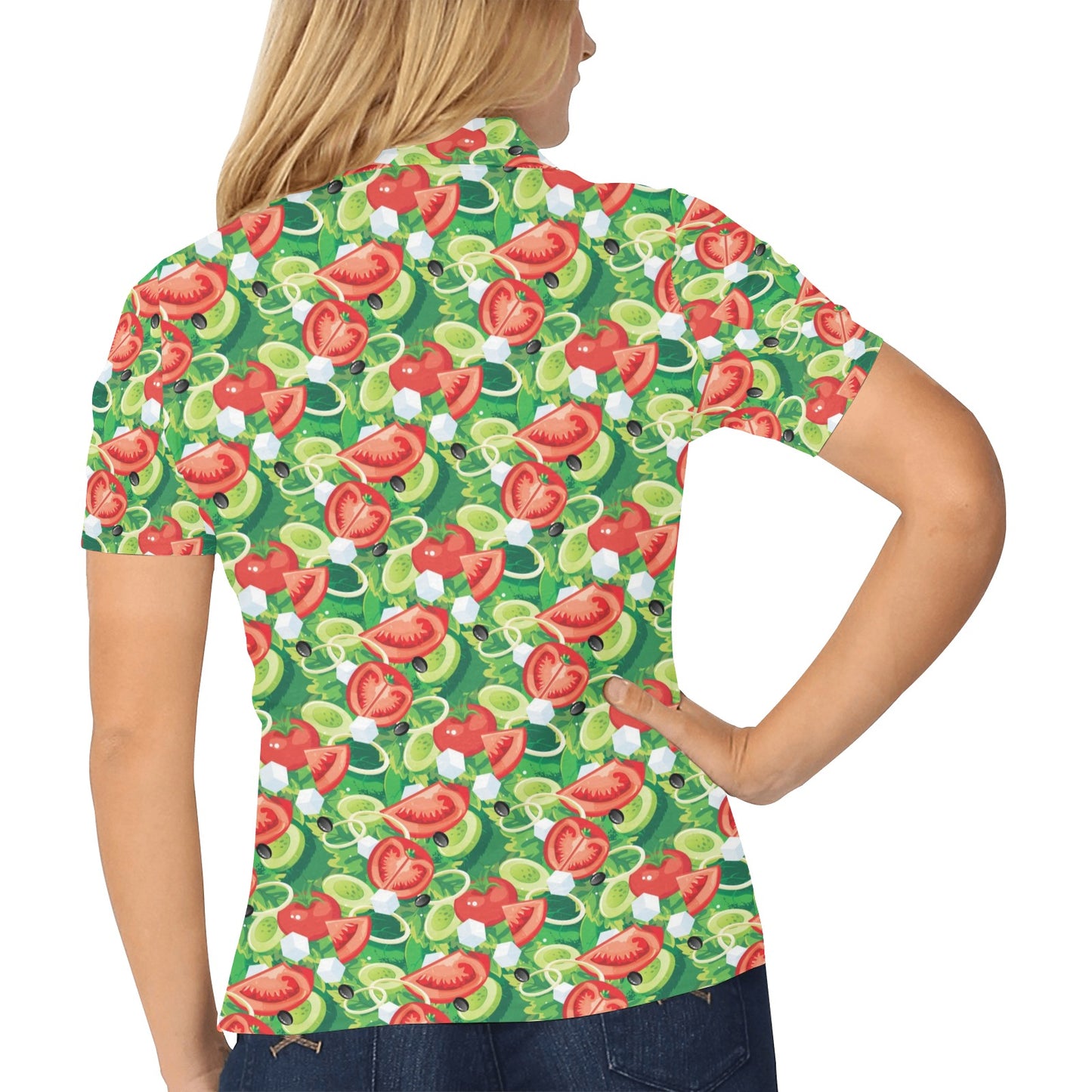 Vegan Salad Themed Design Print Women's Polo Shirt