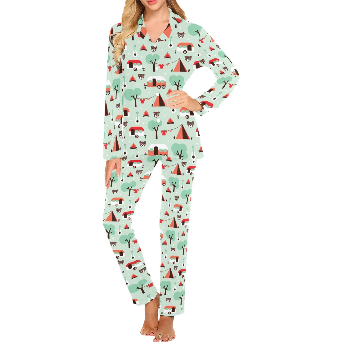Camper Tent Pattern Print Design 01 Women's Long Pajama Set