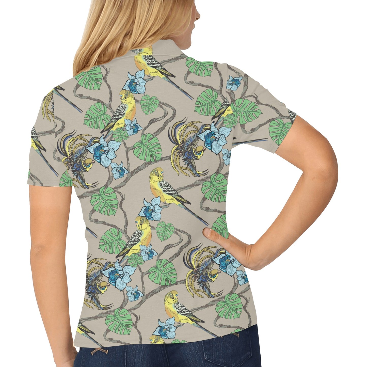 Parakeet Pattern Print Design A02 Women's Polo Shirt