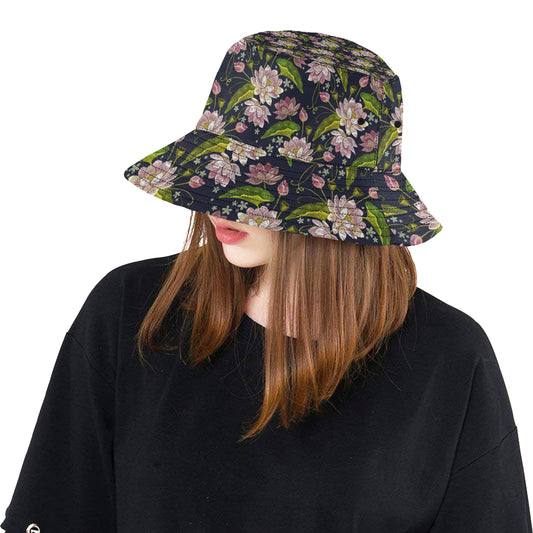 lotus Embroidered Pattern Print Design LO06 Unisex Bucket Hat