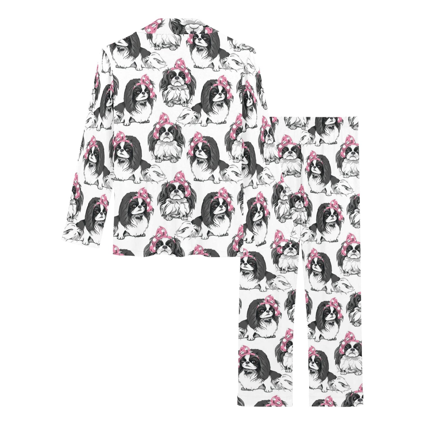 Japanese Chin Pattern Print Design 01 Women's Long Pajama Set