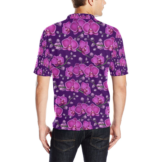 Orchid Purple Pattern Print Design OR02 Men Polo Shirt