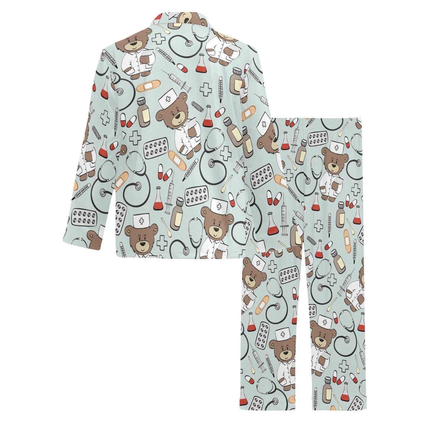 Nurse Bear Pattern Print Design A01 Men's Long Pajama Set