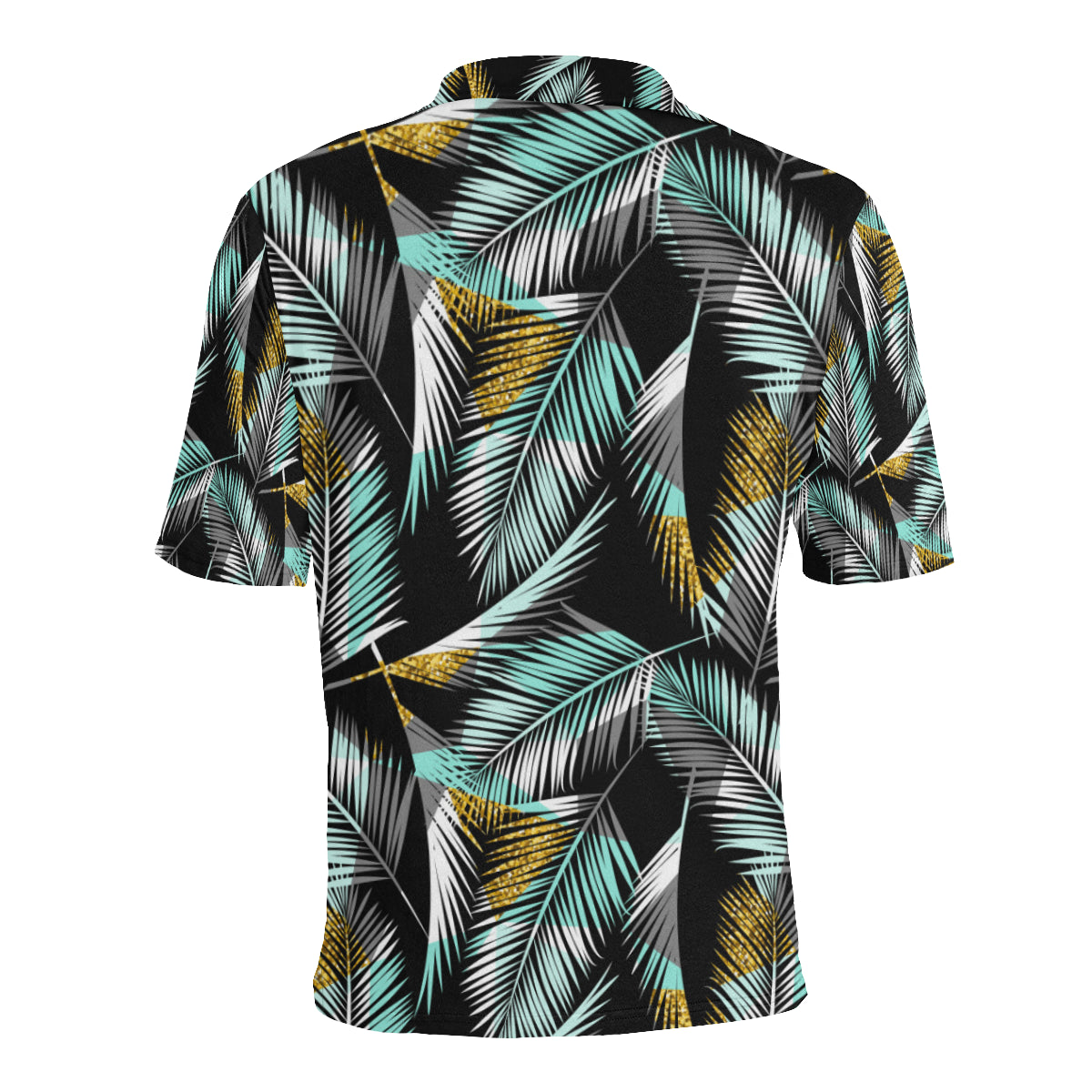 Gold Glitter Cyan Tropical Palm Leaves Men Polo Shirt