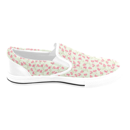 Sweet Pea Print Design LKS301 White Slip Ons Canvas Women's Shoes
