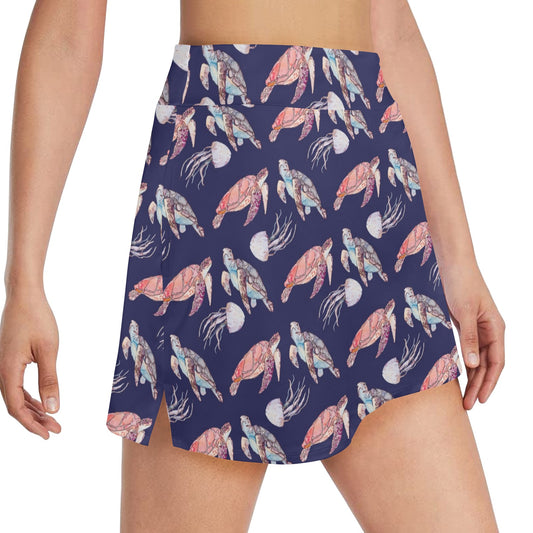 Sea Turtle With Jelly Fish Print Design LKS301 17" Golf & Pickleball Skort with Pockets