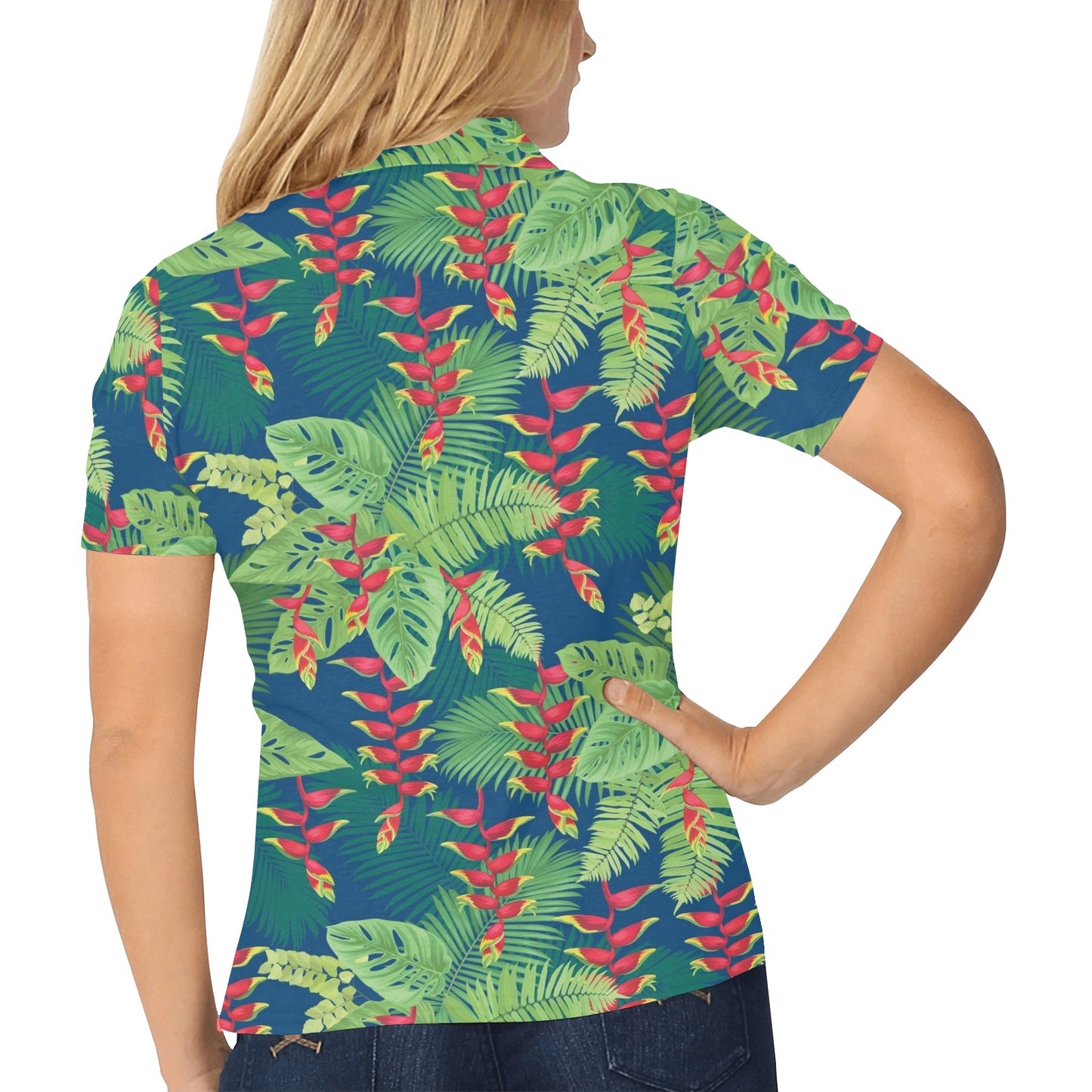 Heliconia Pattern Print Design HL08 Women's Polo Shirt
