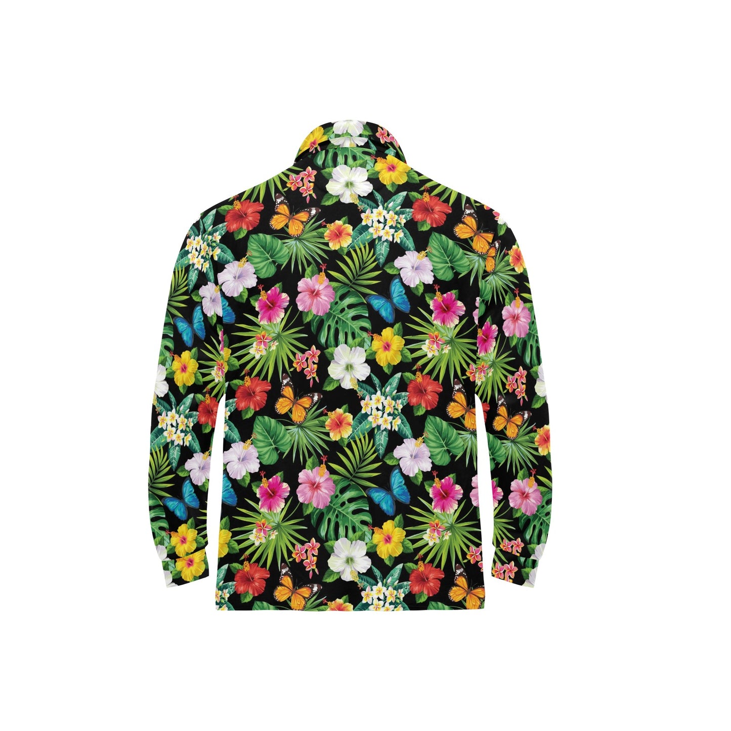 Hibiscus With Butterfly Print Design LKS305 Long Sleeve Polo Shirt For Men's