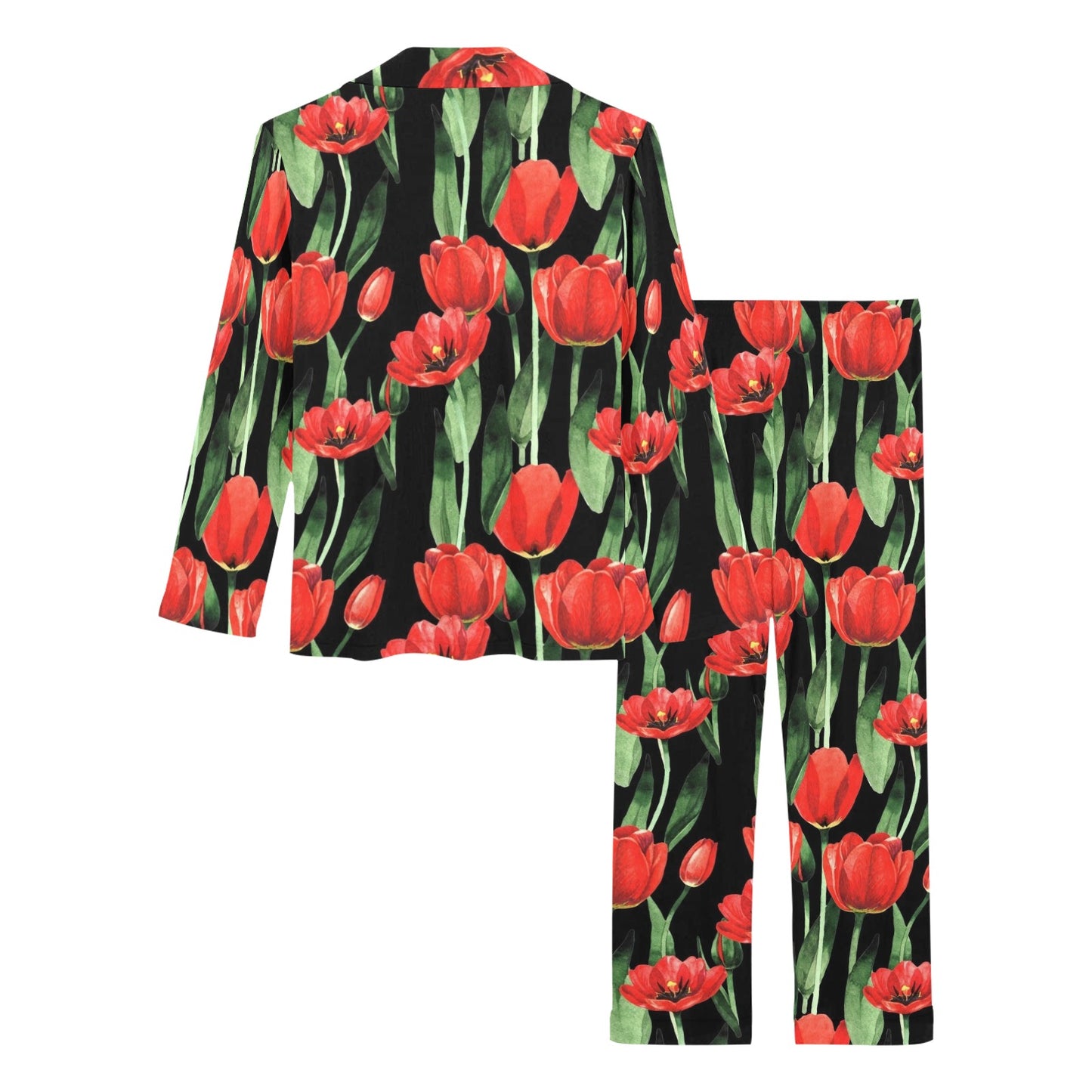 Tulip Red Pattern Print Design TP03 Women's Long Pajama Set