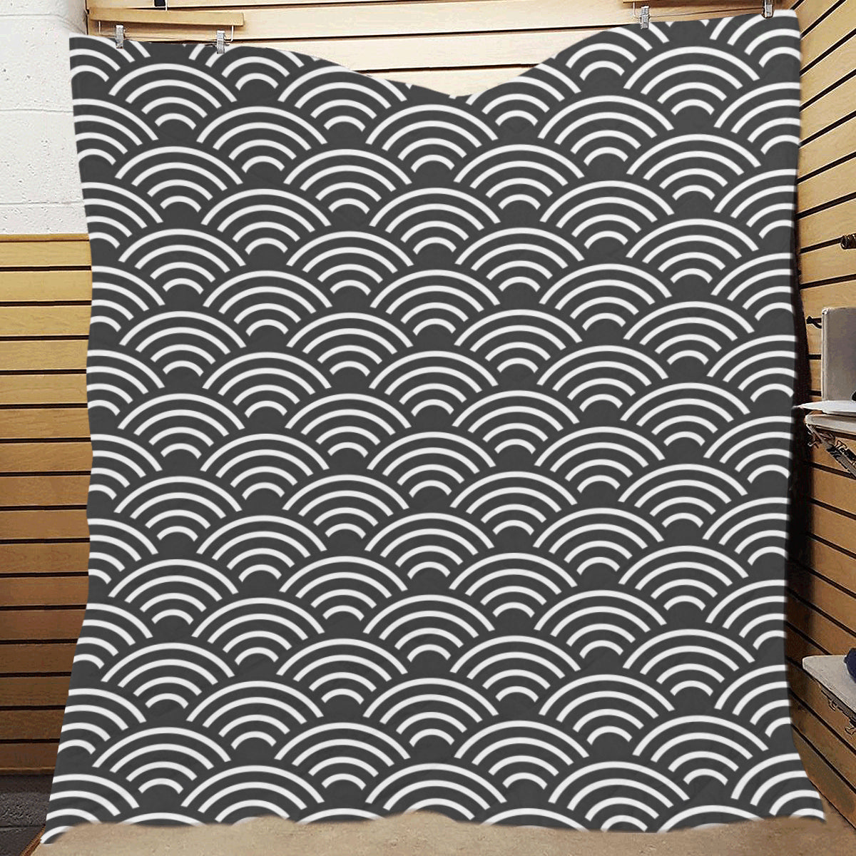Scales Black White Pattern Print Design 03 Premium Quilt