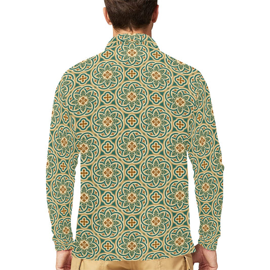Cross Pattern Print Design 01 Long Sleeve Polo Shirt For Men's