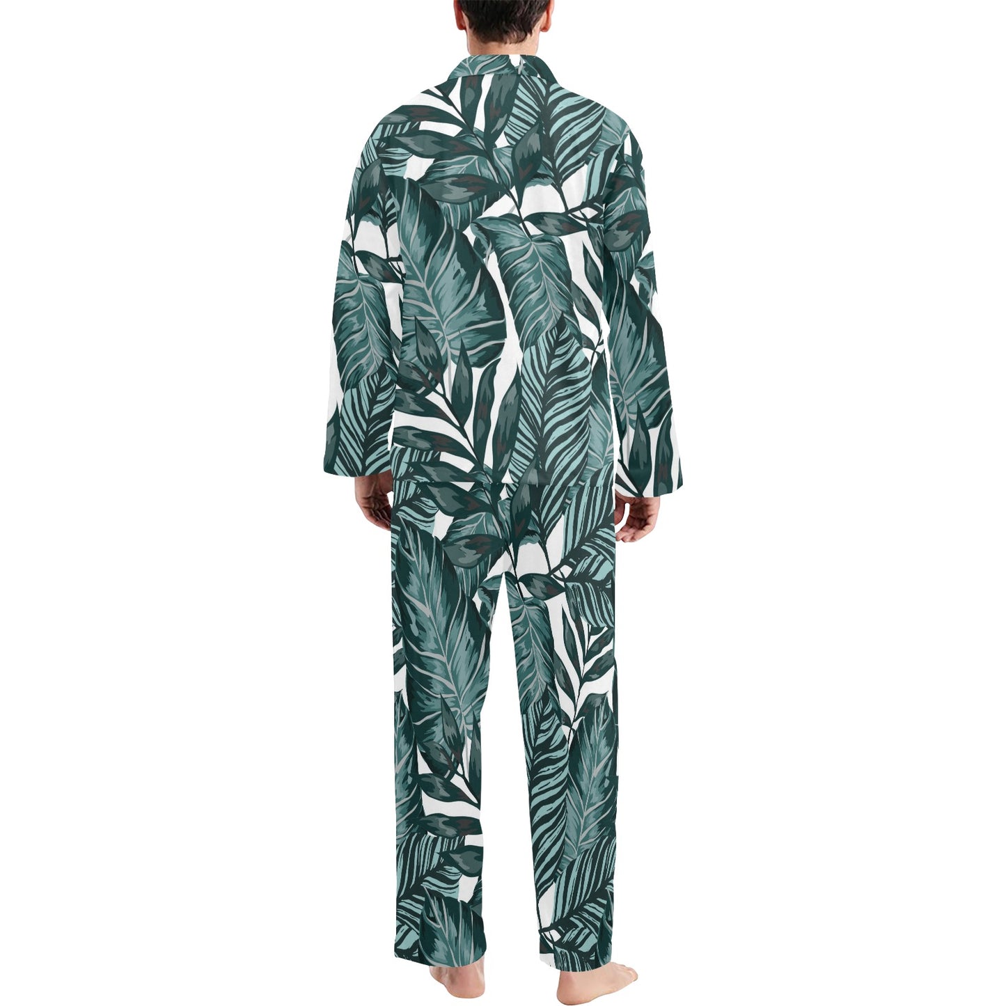 Tropical Palm Leaves Pattern Men's Long Pajama Set