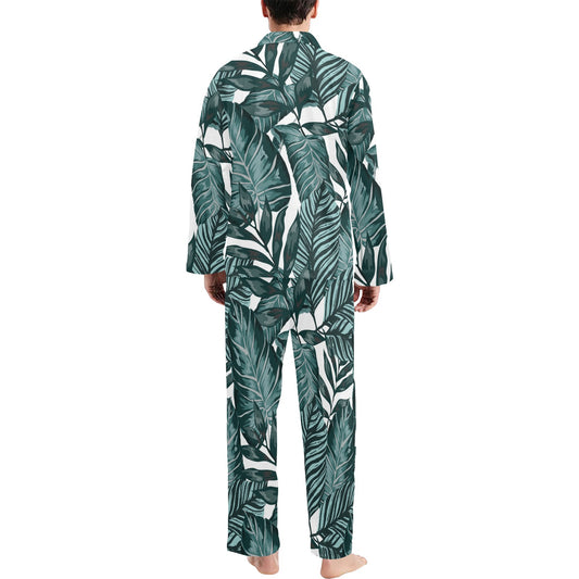 Tropical Palm Leaves Pattern Men's Long Pajama Set