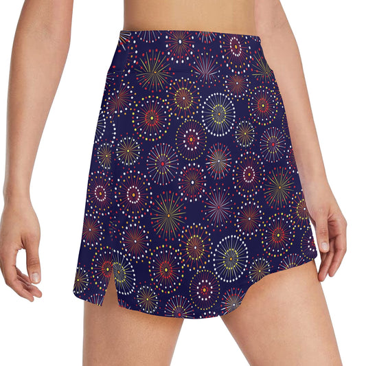 Firework Flower Style Print Design LKS302 17" Golf & Pickleball Skort with Pockets