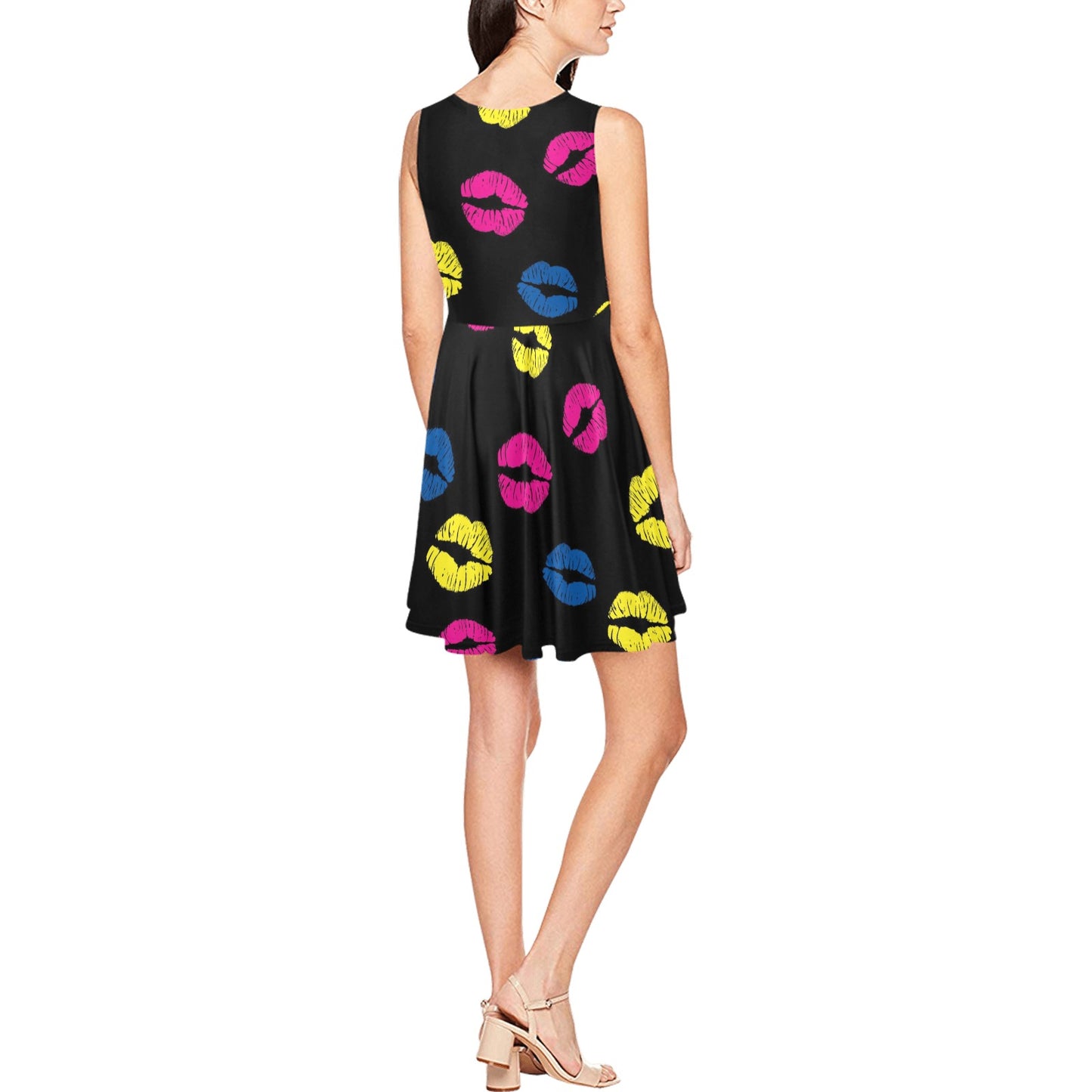 Lip Neon Color Pattern Print Design 01 Sleeveless Dress