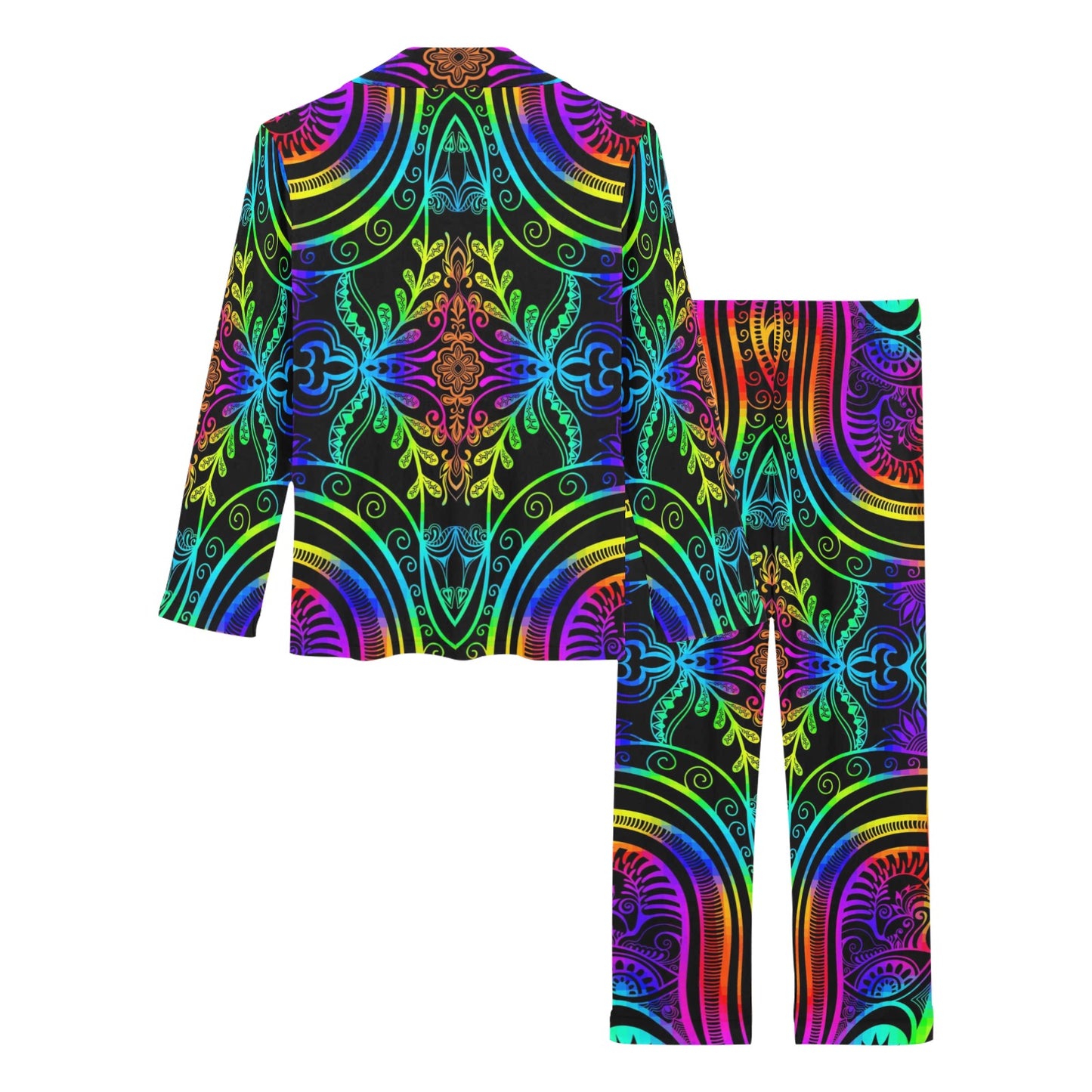 Neon Trible Rainbow Pattern Print Design A01 Women's Long Pajama Set