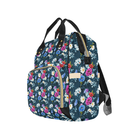 Floral Blue Themed Print Diaper Bag Backpack