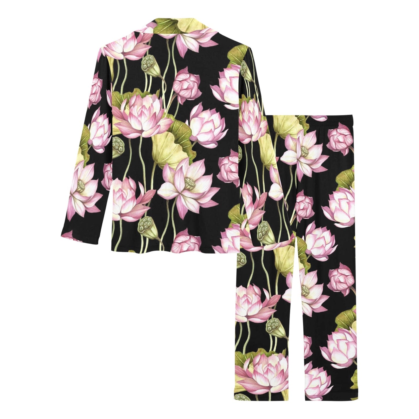 Water Lily Pattern Print Design WL06 Women's Long Pajama Set