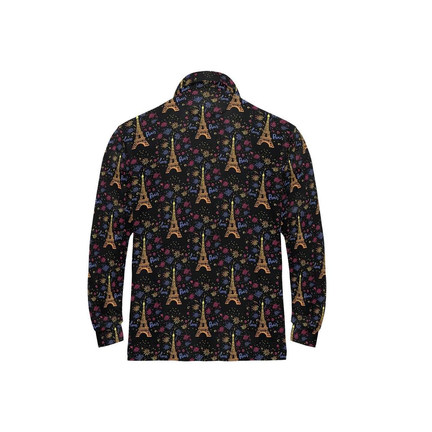 Eiffel Tower Love Paris Print Long Sleeve Polo Shirt For Men's