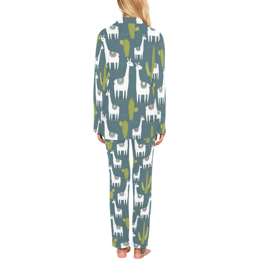 Llama Cactus Pattern Print Design 03 Women's Long Pajama Set
