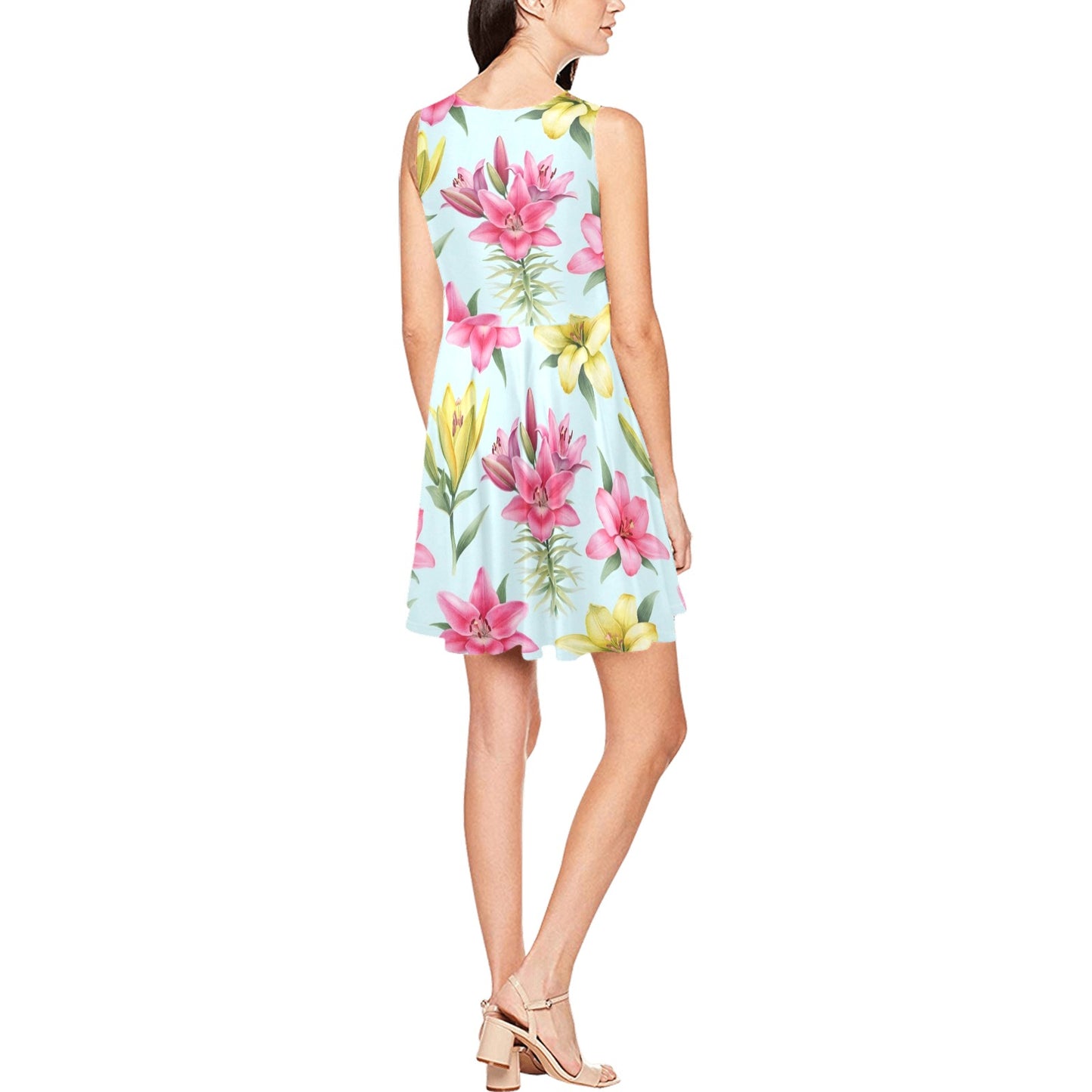 Lily Pattern Print Design LY010 Sleeveless Dress