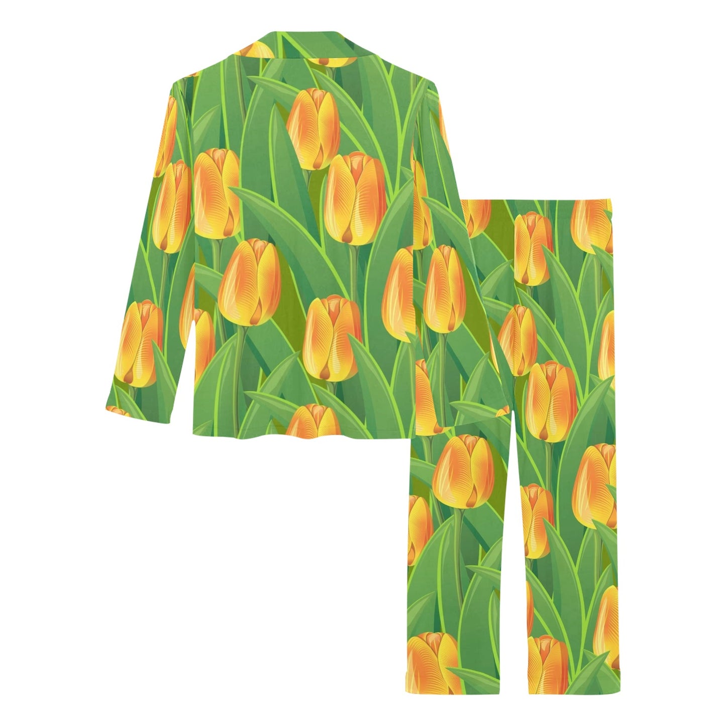 Tulip Orange Pattern Print Design TP07 Women's Long Pajama Set