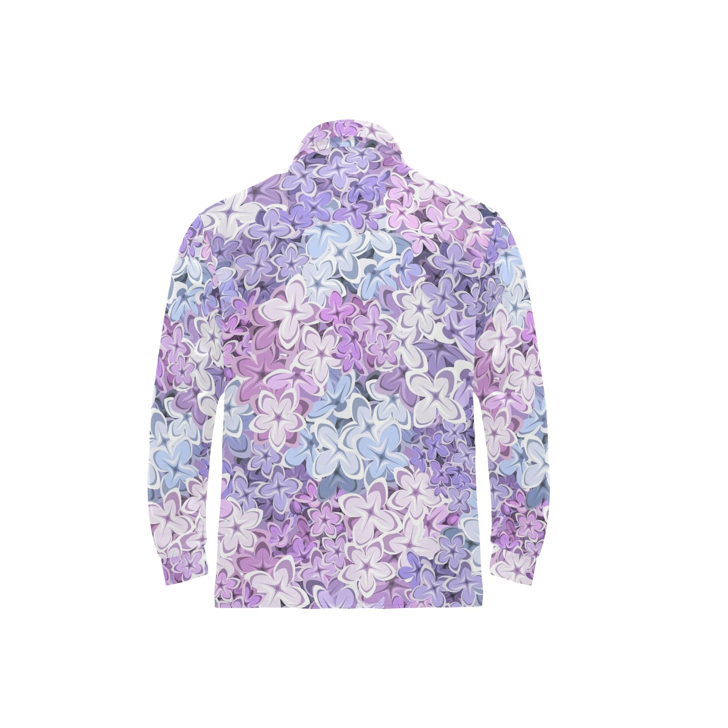 Lilac Pattern Print Design LI01 Long Sleeve Polo Shirt For Men's