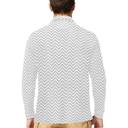 Chevron Print Design LKS401 Long Sleeve Polo Shirt For Men's