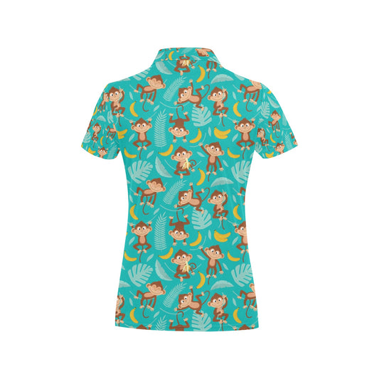 Monkey Happy Design Themed Print Women's Polo Shirt