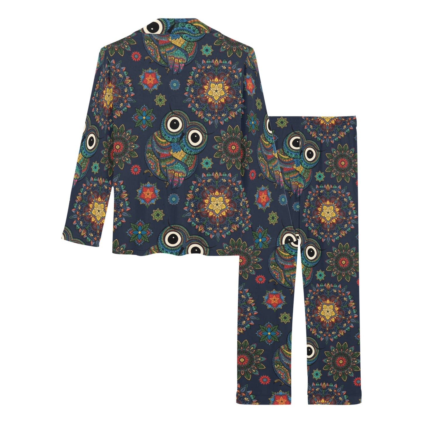 Owl Boho Style Pattern Print Design A04 Women's Long Pajama Set