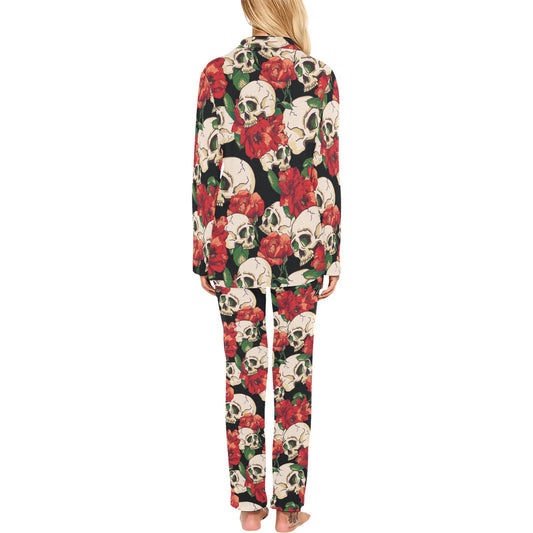 Skull Red Rose Women's Long Pajama Set