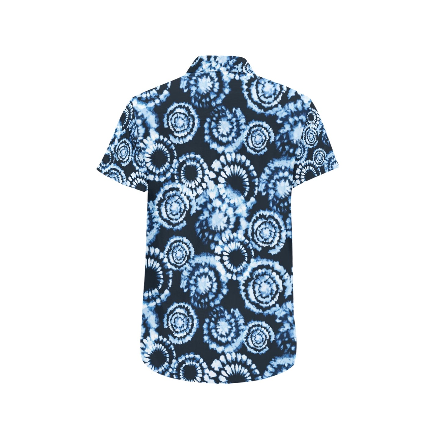 Tie Dye Dark Blue Print Design LKS306 Men Short Sleeve Button Up Shirt