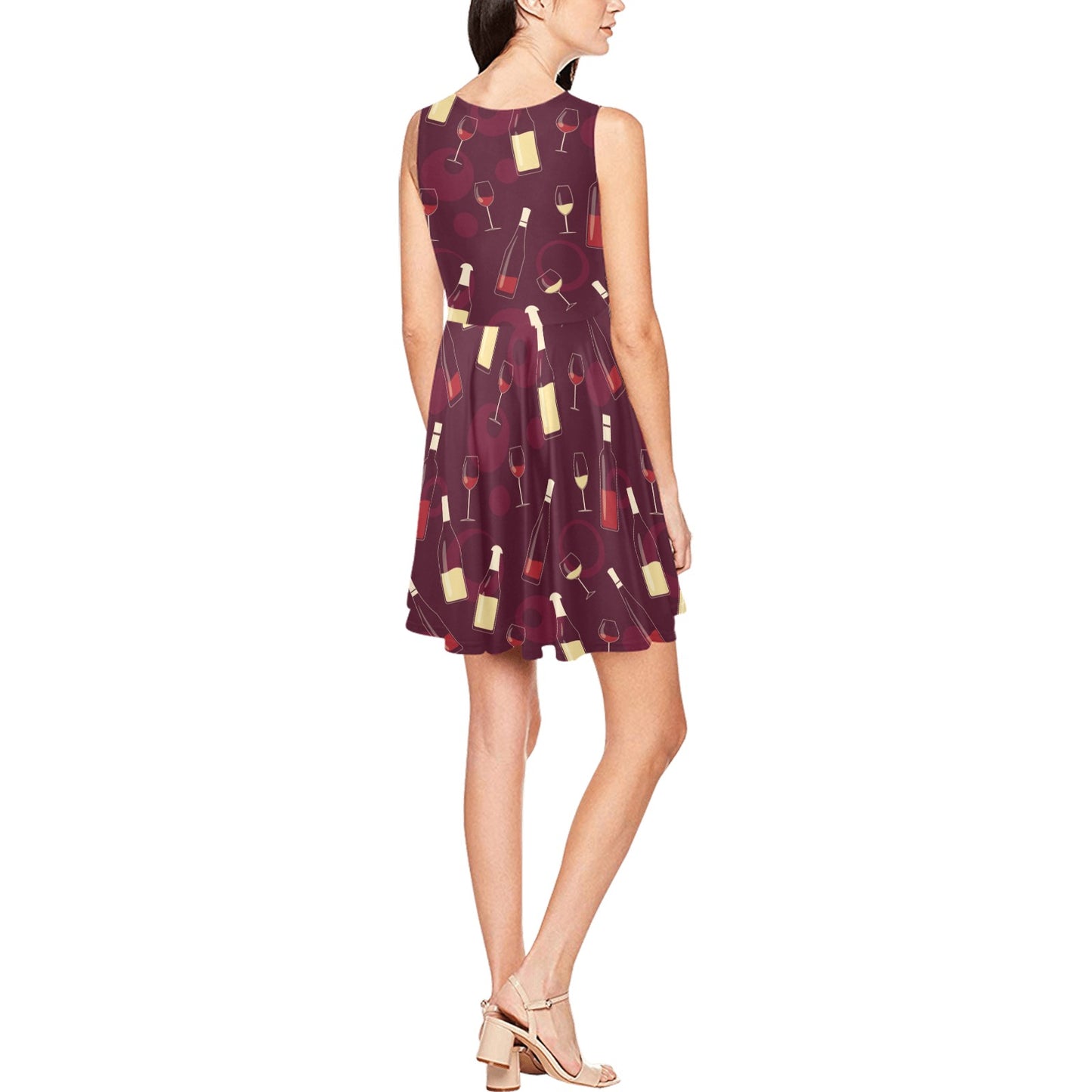 Wine Themed Pattern Print Sleeveless Dress