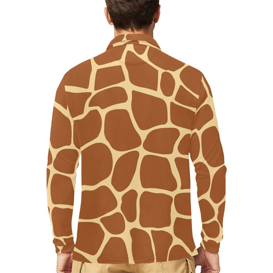 Giraffe Texture Print Long Sleeve Polo Shirt For Men's