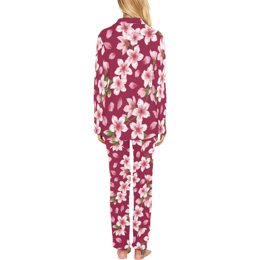 Cherry Blossom Pattern Print Design CB06 Women's Long Pajama Set