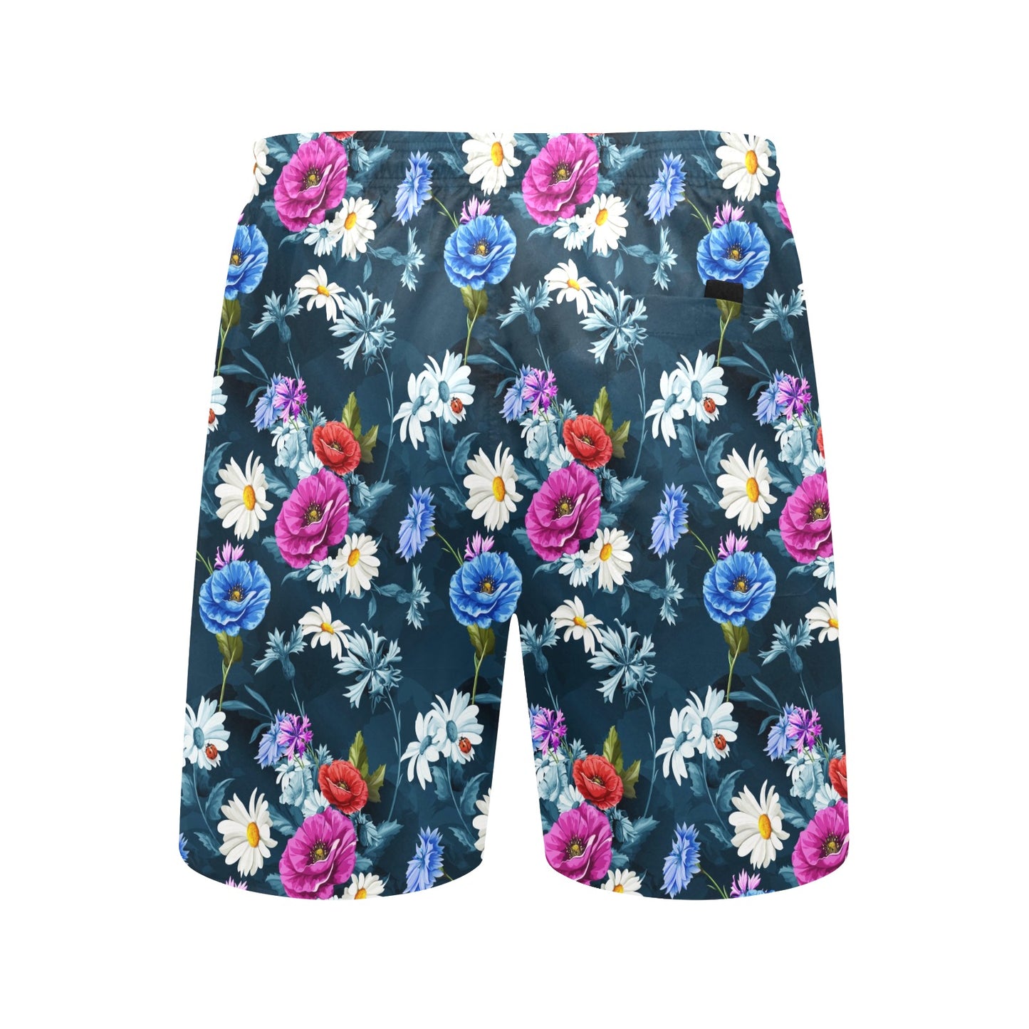 Floral Blue Themed Print Men's Swim Trunks Beach Shorts