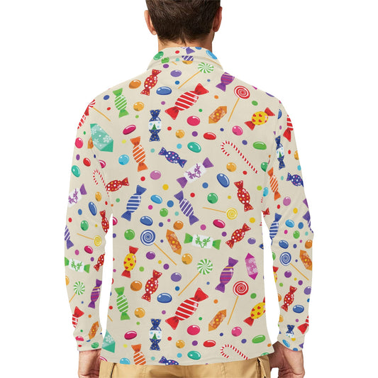 Candy Pattern Print Design 04 Long Sleeve Polo Shirt For Men's