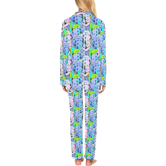 Elephant Art color Print Pattern Women's Long Pajama Set