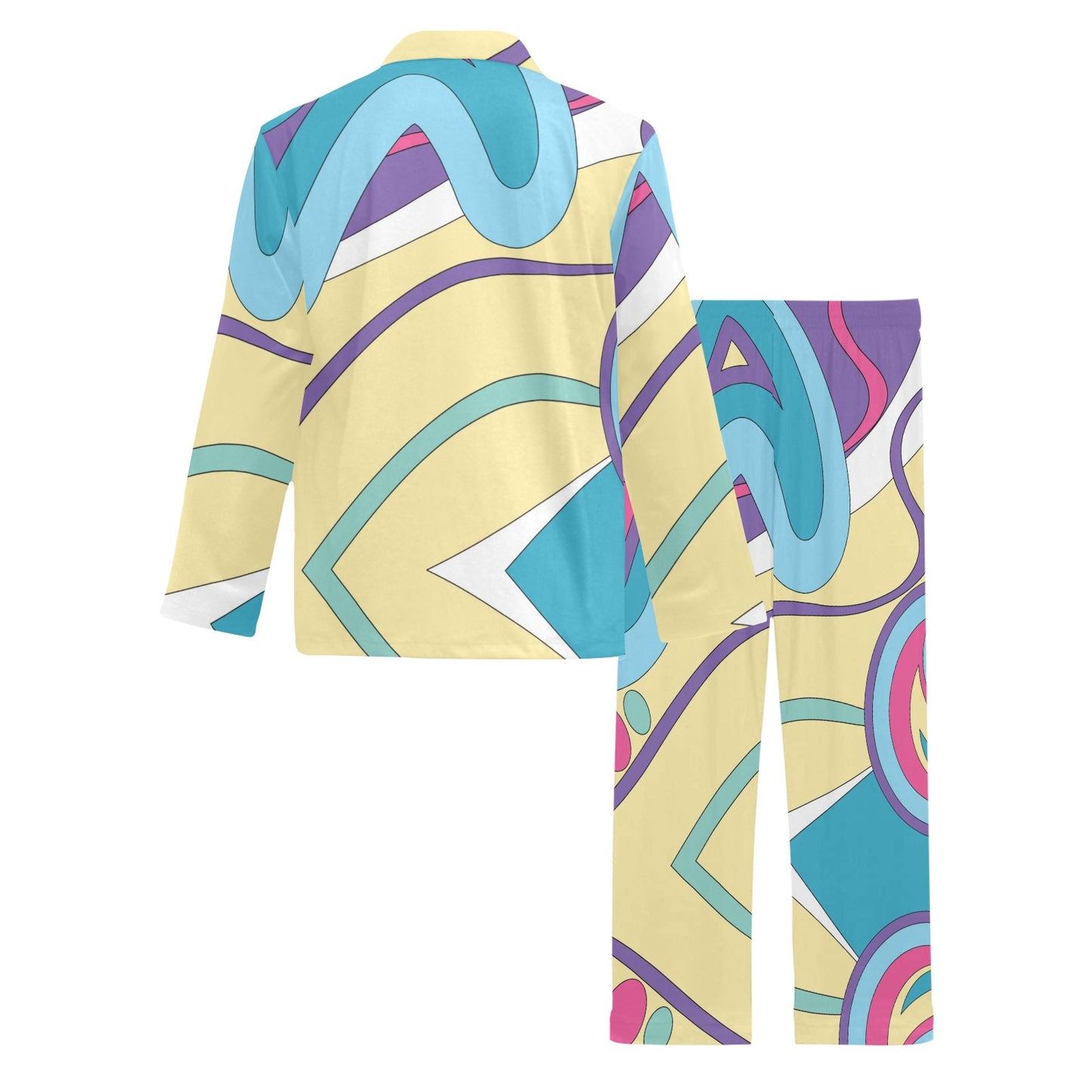 Funky Retro Pattern Print Design A01 Men's Long Pajama Set