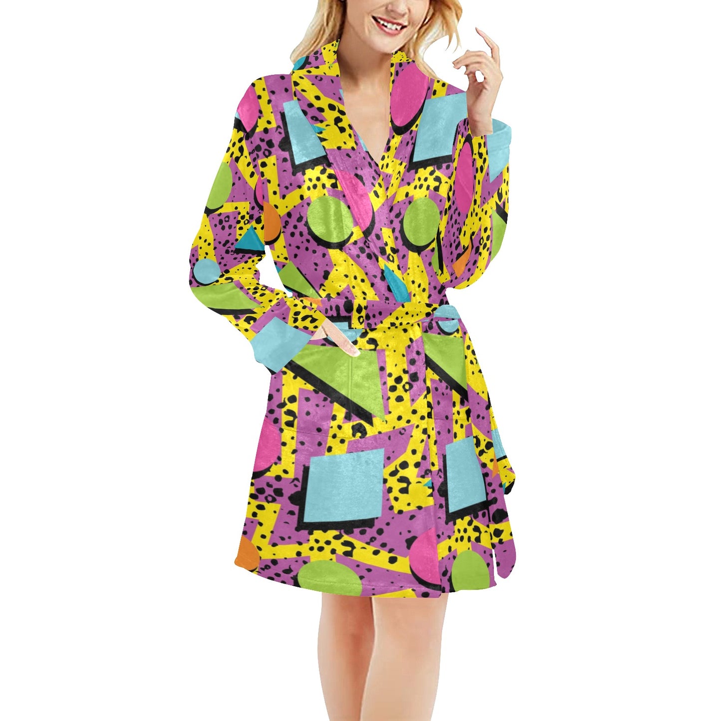 80s Pattern Print Design 1 Women's Fleece Robe