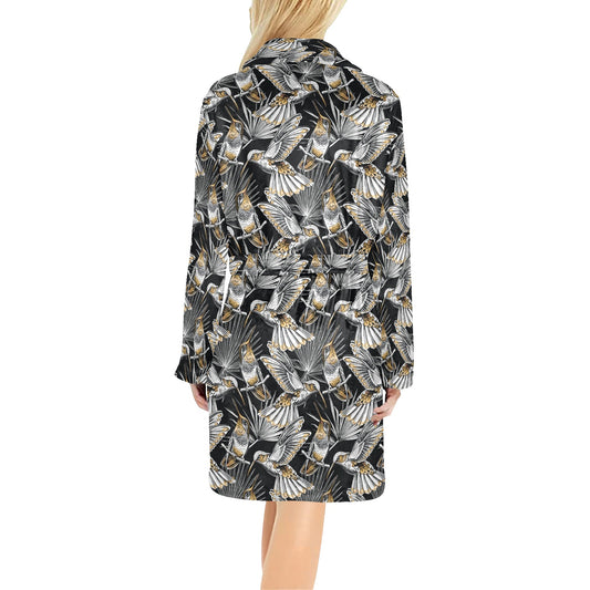 Hummingbird Gold Design Themed Print Women's Fleece Robe