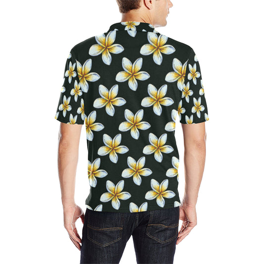 White Plumeria Pattern Print Design PM022 Men Polo Shirt
