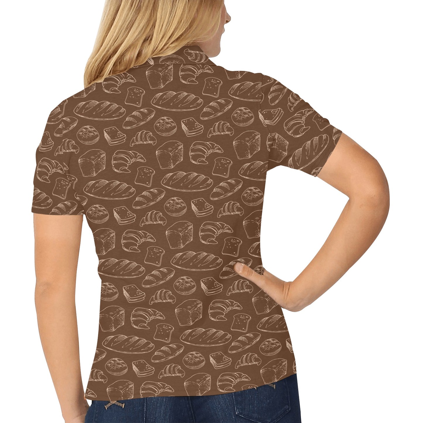Bread Pattern Print Design 02 Women's Polo Shirt