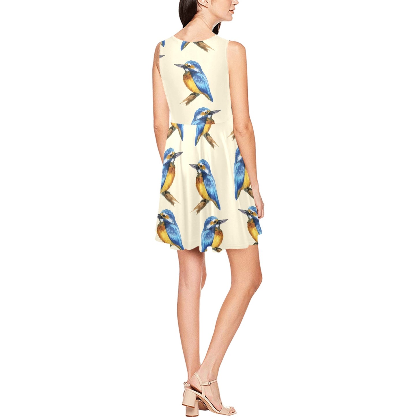 Kingfisher Pattern Print Design 01 Sleeveless Dress