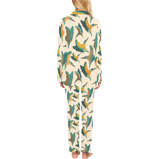 Kingfisher Pattern Print Design 02 Women's Long Pajama Set