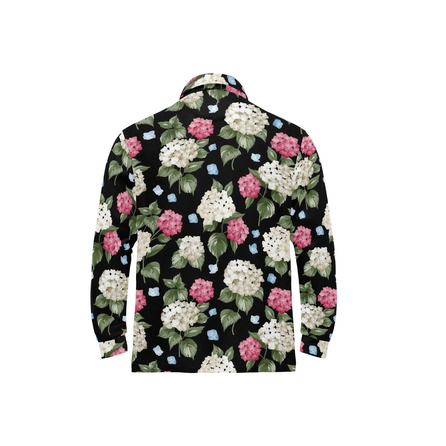 Hydrangea Pattern Print Design HD09 Long Sleeve Polo Shirt For Men's