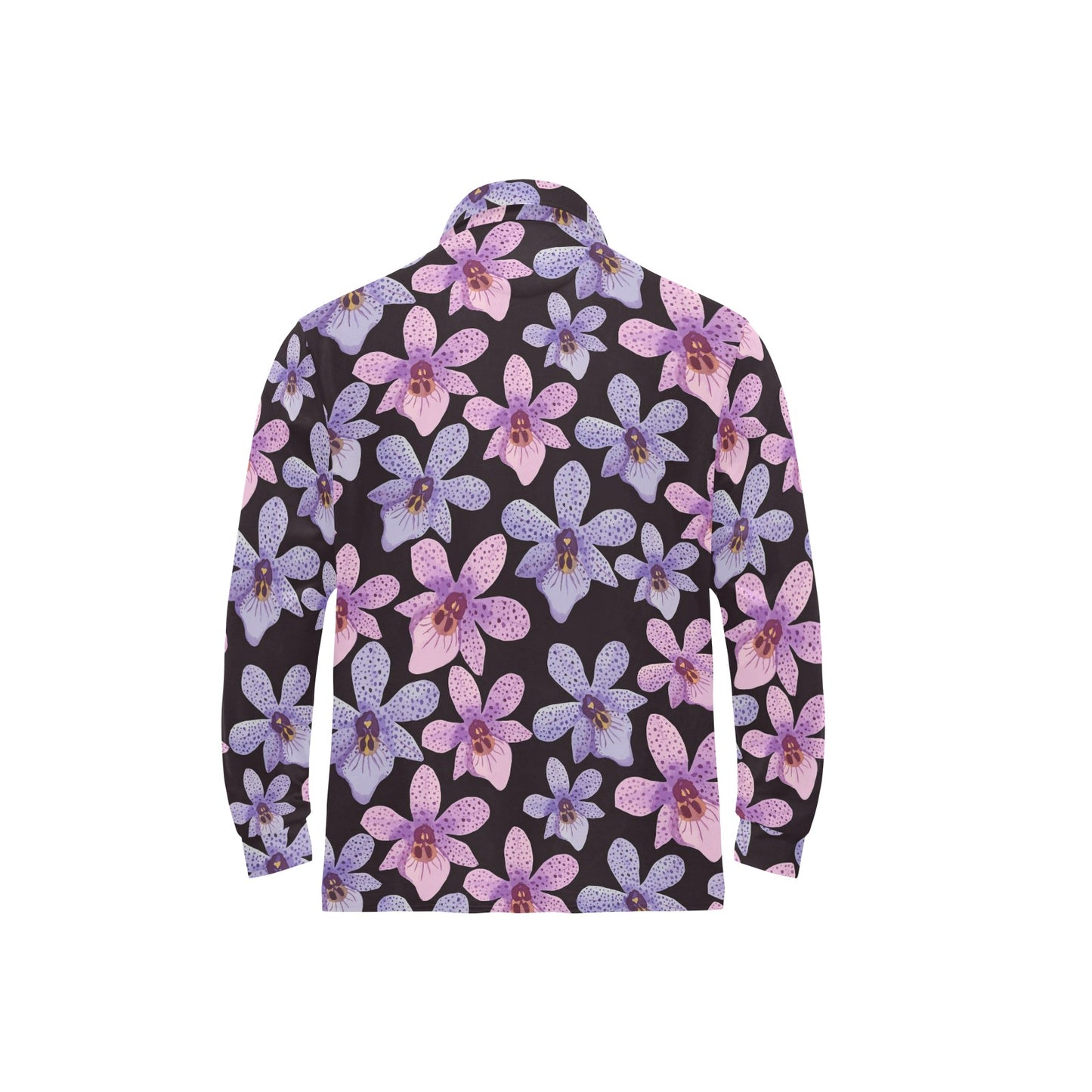 Orchid Pattern Print Design OR08 Long Sleeve Polo Shirt For Men's